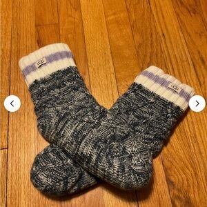 UGG Deedee Sherpa Lined Knit Quarter Socks Booties One Size Marl Gray Lilac